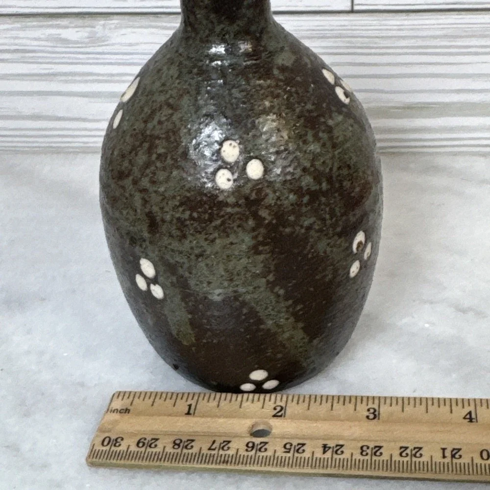 Studio Art Pottery Vase White dots Vessel Weed Pot 5